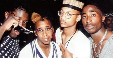 Adisa Banjoko (c.) and Tupac Shakur (r.), circa 1989