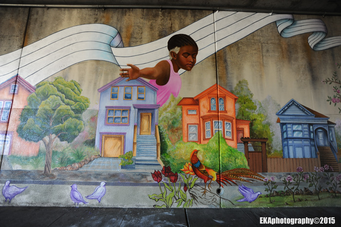 "Oakland Superheroes" mural in progress